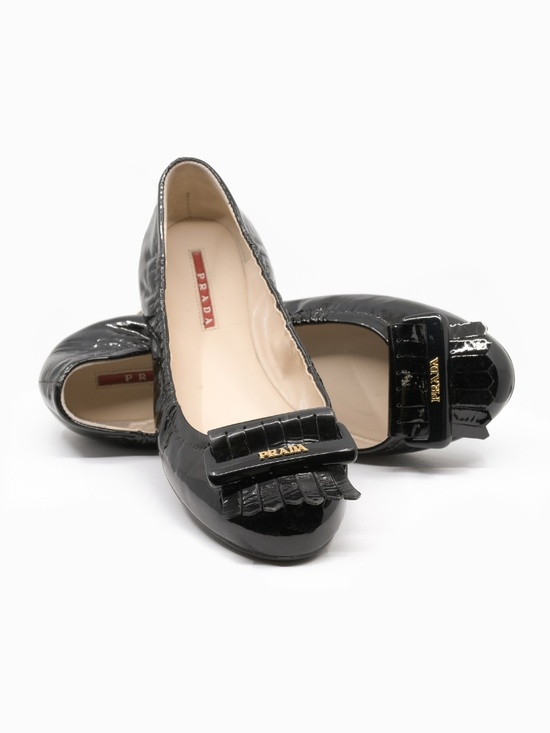 Prada Shoes - PRADA Black Patent Leather Ballerina Flats EU 38 US 8